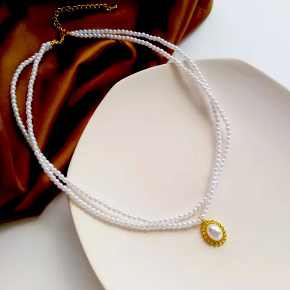 🌟 Delicate Elegant Pearl Two Tone Chain Necklace